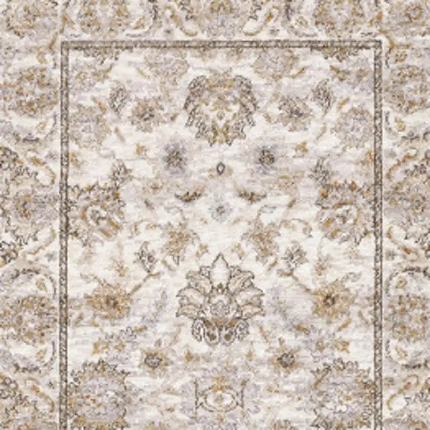 2' X 8' Ivory And Grey Oriental Power Loom Stain Resistant Runner Rug With Fringe Photo 6