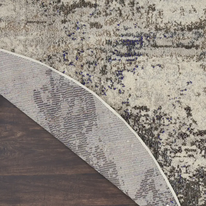 8' X 8' Ivory And Grey Round Abstract Power Loom Non Skid Area Rug Photo 9