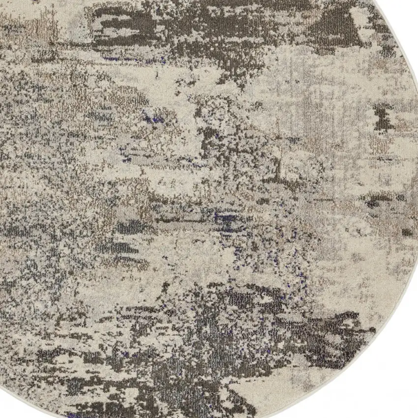 Ivory And Grey Round Abstract Power Loom Non Skid Area Rug Photo 3