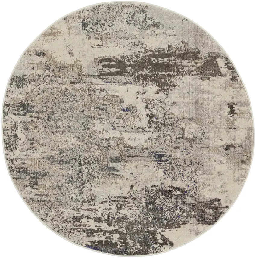 8' X 8' Ivory And Grey Round Abstract Power Loom Non Skid Area Rug Photo 5