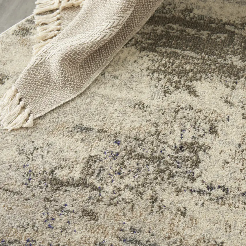 8' X 8' Ivory And Grey Round Abstract Power Loom Non Skid Area Rug Photo 8