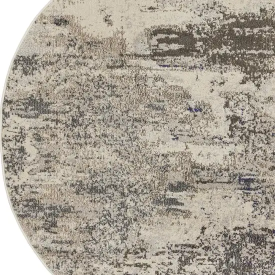 4' X 4' Ivory And Grey Round Abstract Power Loom Non Skid Area Rug Photo 4