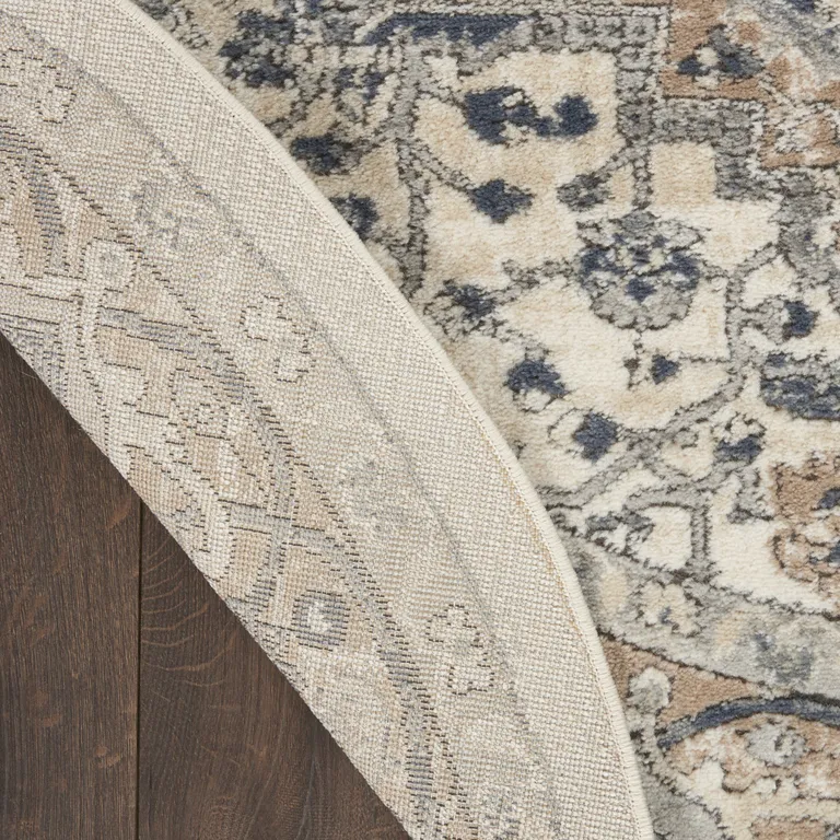 Ivory And Grey Round Oriental Non Skid Area Rug Photo 3