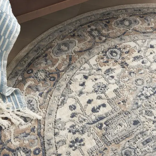5' X 5' Ivory And Grey Round Oriental Non Skid Area Rug Photo 9