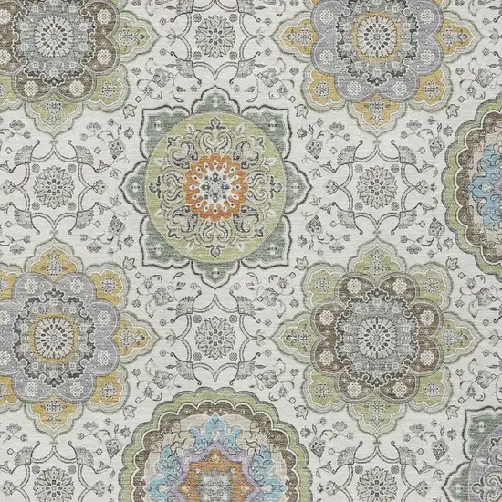 Ivory And Khaki Floral Medallion Washable Indoor Outdoor Area Rug Photo 5
