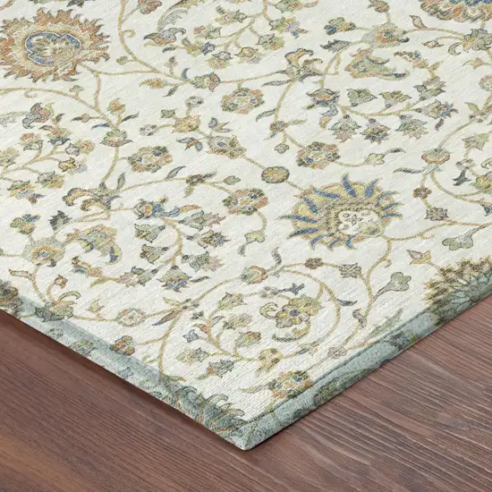 Ivory And Khaki Floral Washable Indoor Outdoor Area Rug Photo 3