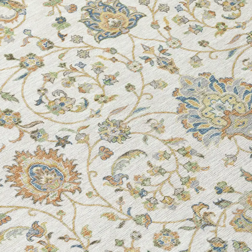 Ivory And Khaki Floral Washable Indoor Outdoor Area Rug Photo 4