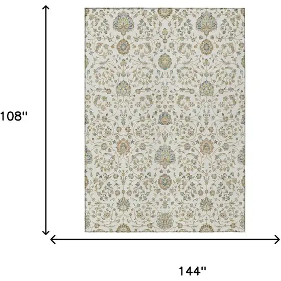 Ivory And Khaki Floral Washable Indoor Outdoor Area Rug Photo 5