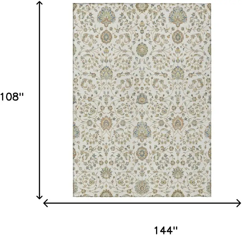 Ivory And Khaki Floral Washable Indoor Outdoor Area Rug Photo 5