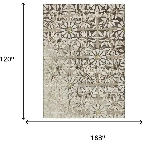 Ivory And Khaki Floral Washable Indoor Outdoor Area Rug Photo 5