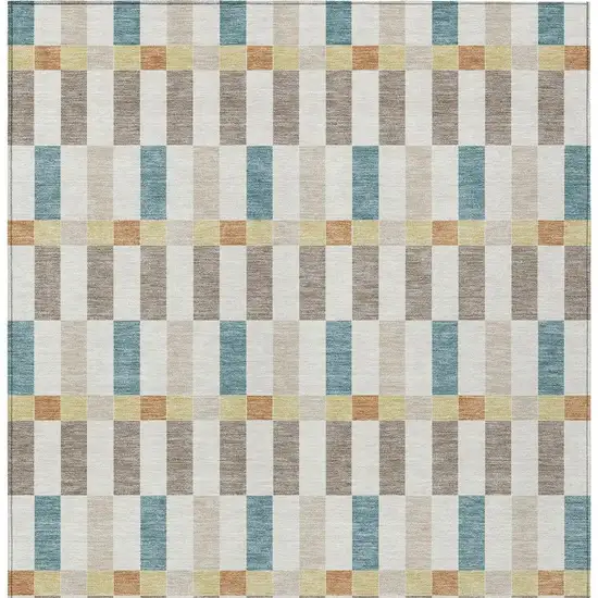 Ivory And Khaki Geometric Washable Indoor Outdoor Area Rug Photo 4