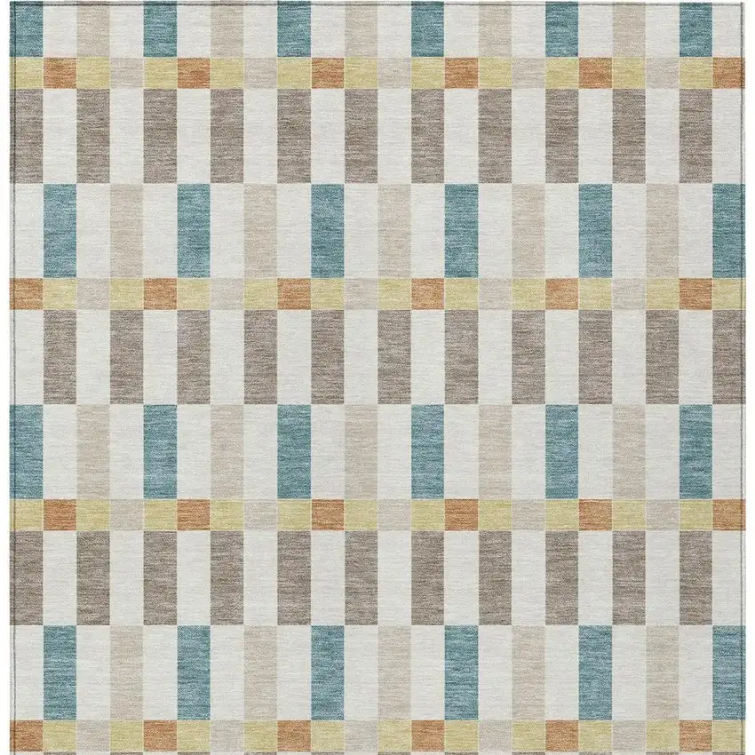 Ivory And Khaki Geometric Washable Indoor Outdoor Area Rug Photo 4