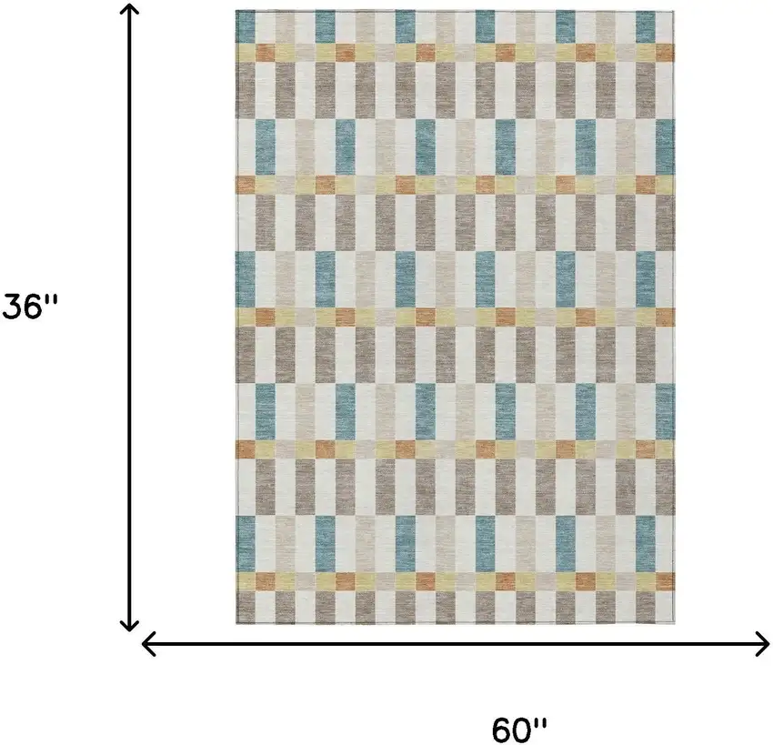Ivory And Khaki Geometric Washable Indoor Outdoor Area Rug Photo 7
