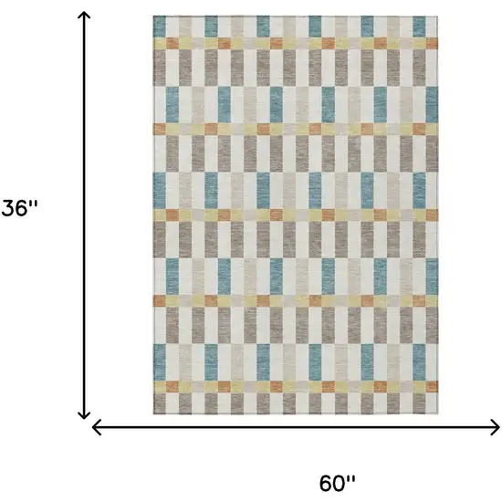 Ivory And Khaki Geometric Washable Indoor Outdoor Area Rug Photo 7