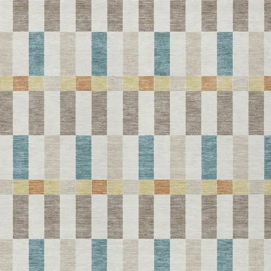 Ivory And Khaki Geometric Washable Indoor Outdoor Area Rug Photo 3