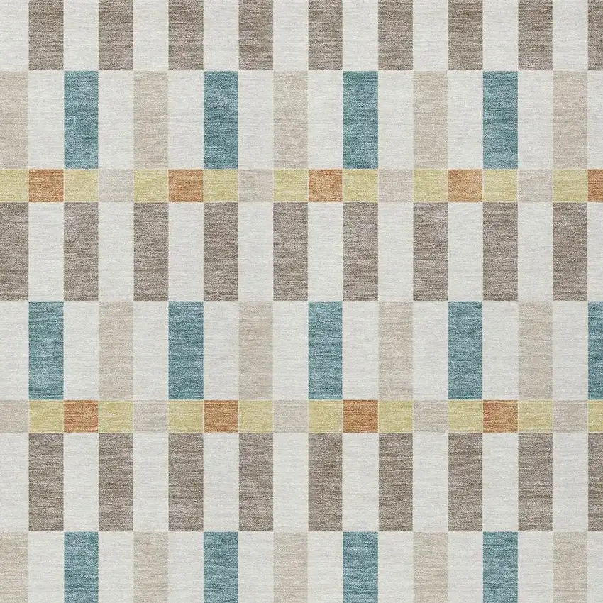 Ivory And Khaki Geometric Washable Indoor Outdoor Area Rug Photo 3