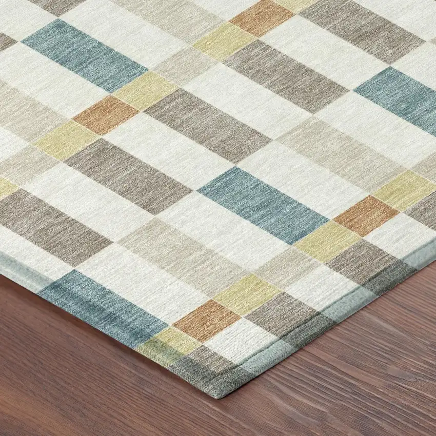 Ivory And Khaki Geometric Washable Indoor Outdoor Area Rug Photo 5