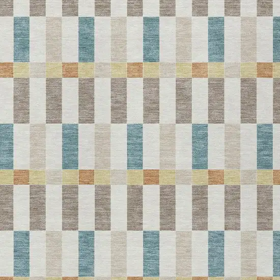 Ivory And Khaki Geometric Washable Indoor Outdoor Area Rug Photo 3
