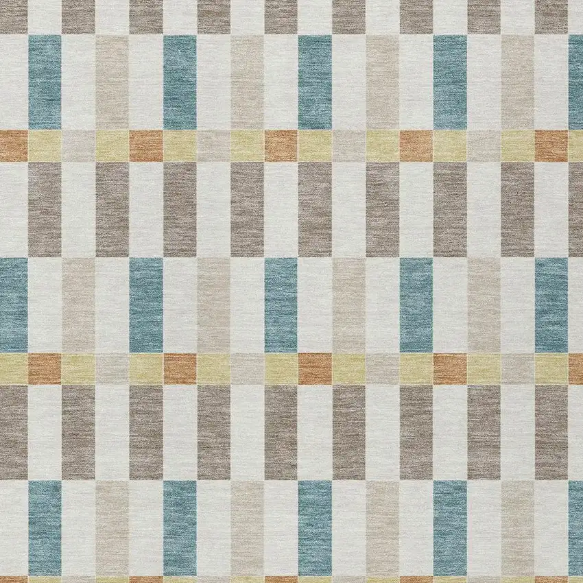 Ivory And Khaki Geometric Washable Indoor Outdoor Area Rug Photo 3