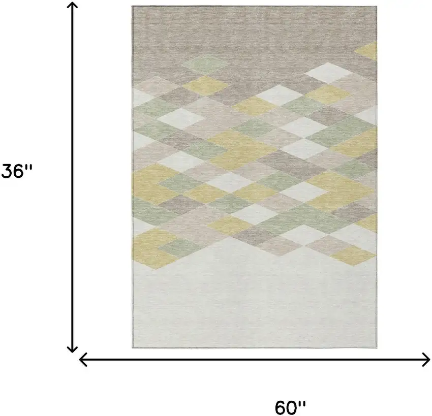 Ivory And Khaki Geometric Washable Indoor Outdoor Area Rug Photo 9