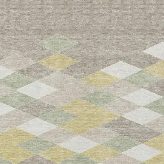Ivory And Khaki Geometric Washable Indoor Outdoor Area Rug Photo 3