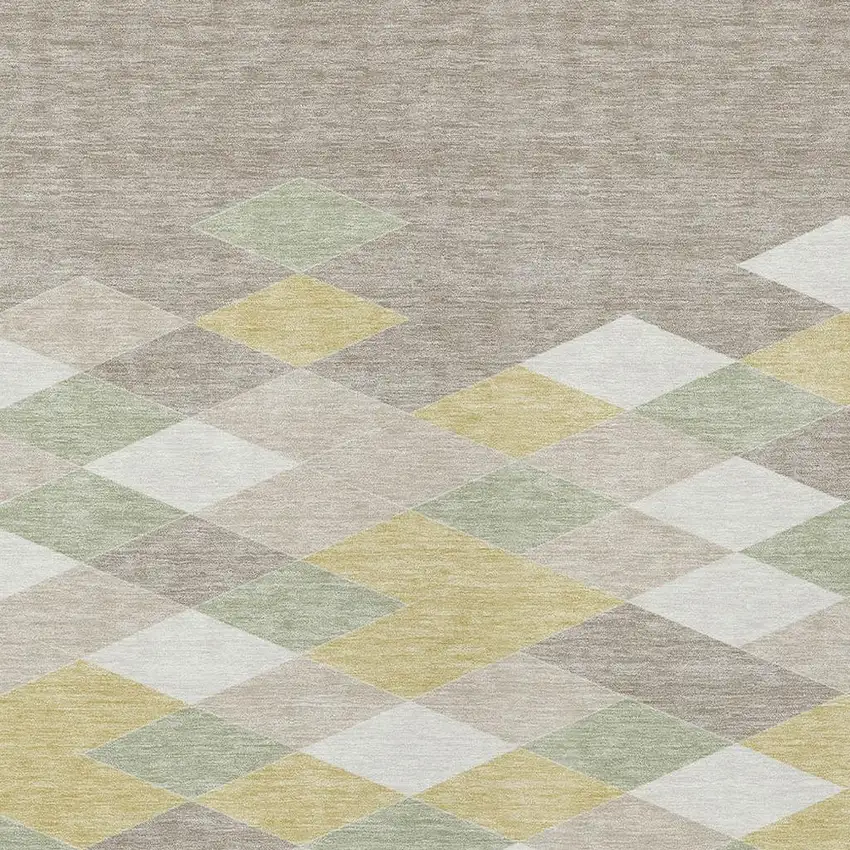 Ivory And Khaki Geometric Washable Indoor Outdoor Area Rug Photo 3