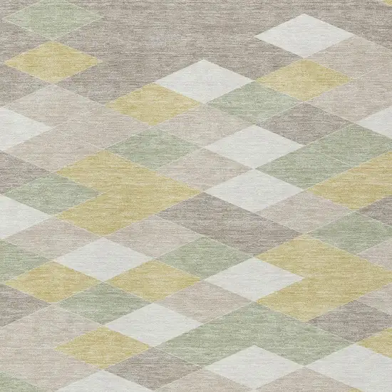 Ivory And Khaki Geometric Washable Indoor Outdoor Area Rug Photo 5