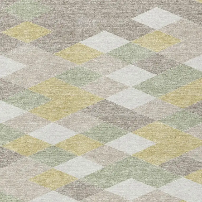 Ivory And Khaki Geometric Washable Indoor Outdoor Area Rug Photo 5