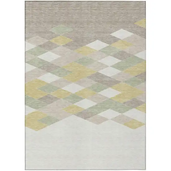 Ivory And Khaki Geometric Washable Indoor Outdoor Area Rug Photo 2