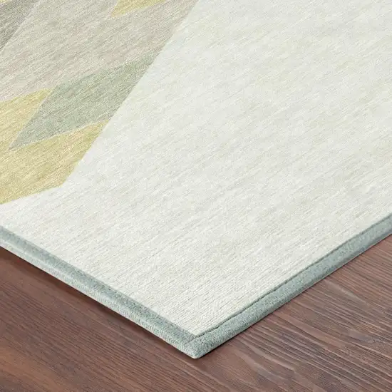 Ivory And Khaki Geometric Washable Indoor Outdoor Area Rug Photo 7