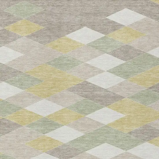Ivory And Khaki Geometric Washable Indoor Outdoor Area Rug Photo 3