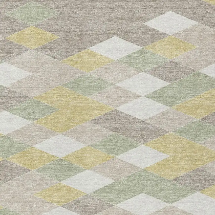 Ivory And Khaki Geometric Washable Indoor Outdoor Area Rug Photo 3