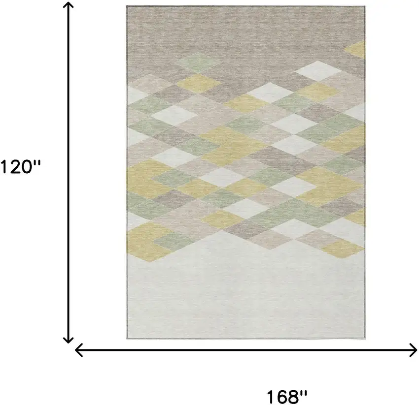 Ivory And Khaki Geometric Washable Indoor Outdoor Area Rug Photo 9