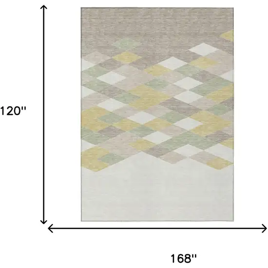 Ivory And Khaki Geometric Washable Indoor Outdoor Area Rug Photo 9