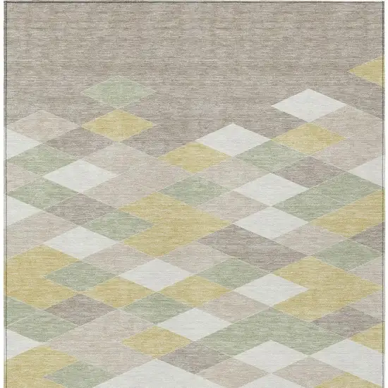 Ivory And Khaki Geometric Washable Indoor Outdoor Area Rug Photo 6