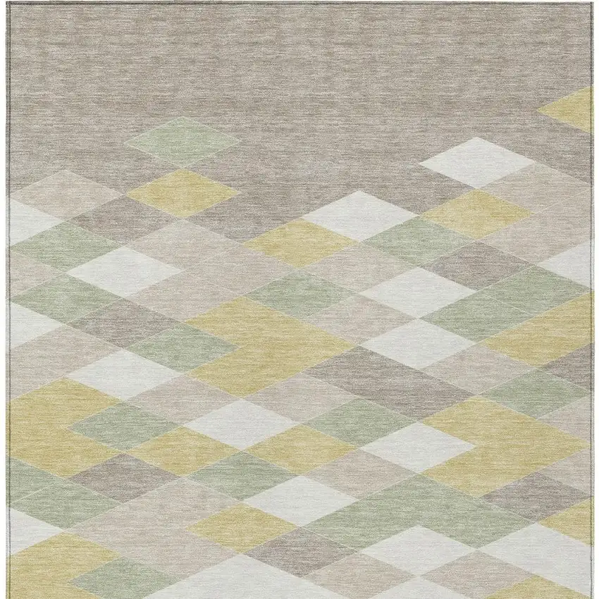 Ivory And Khaki Geometric Washable Indoor Outdoor Area Rug Photo 6