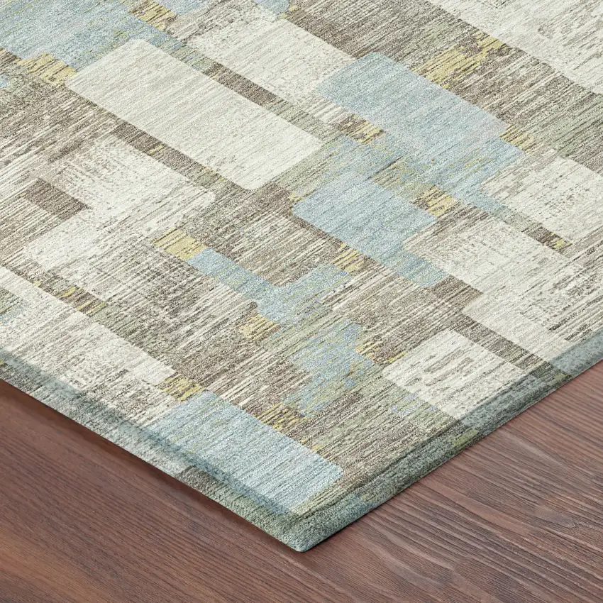 Ivory And Khaki Geometric Washable Indoor Outdoor Area Rug Photo 4