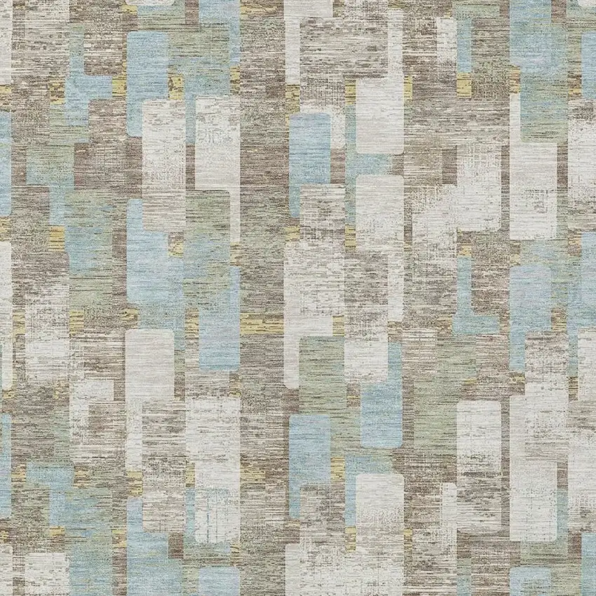 Ivory And Khaki Geometric Washable Indoor Outdoor Area Rug Photo 2