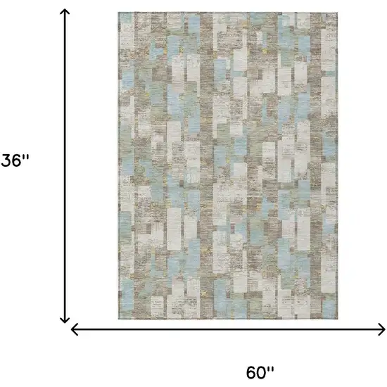 Ivory And Khaki Geometric Washable Indoor Outdoor Area Rug Photo 6