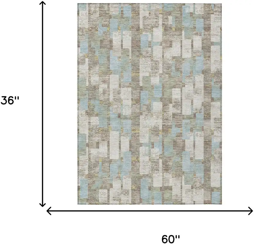 Ivory And Khaki Geometric Washable Indoor Outdoor Area Rug Photo 6