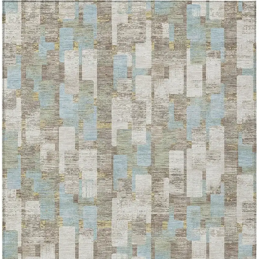 Ivory And Khaki Geometric Washable Indoor Outdoor Area Rug Photo 3