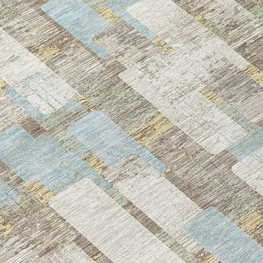 Ivory And Khaki Geometric Washable Indoor Outdoor Area Rug Photo 5