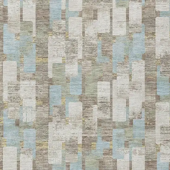 Ivory And Khaki Geometric Washable Indoor Outdoor Area Rug Photo 2