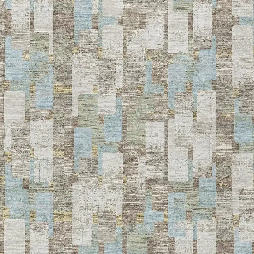 Ivory And Khaki Geometric Washable Indoor Outdoor Area Rug Photo 2
