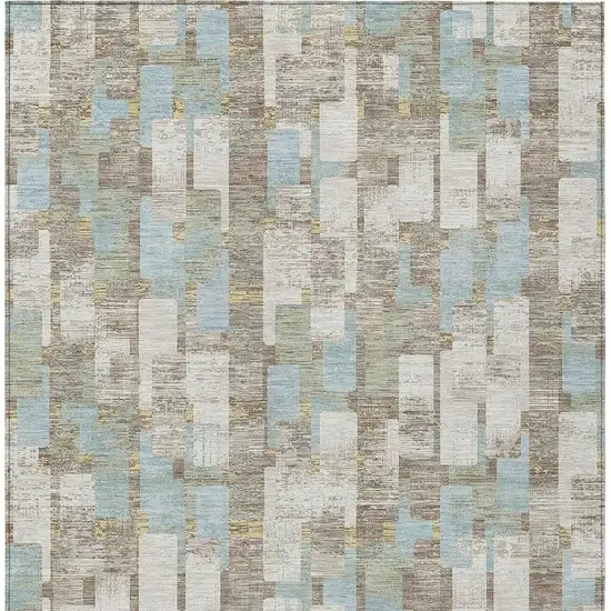 Ivory And Khaki Geometric Washable Indoor Outdoor Area Rug Photo 3