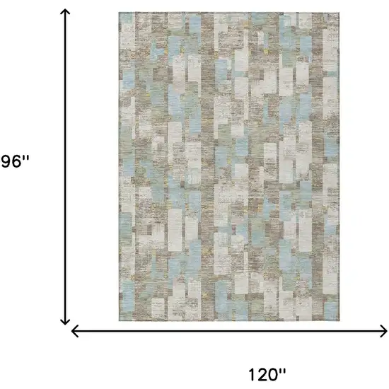 Ivory And Khaki Geometric Washable Indoor Outdoor Area Rug Photo 6
