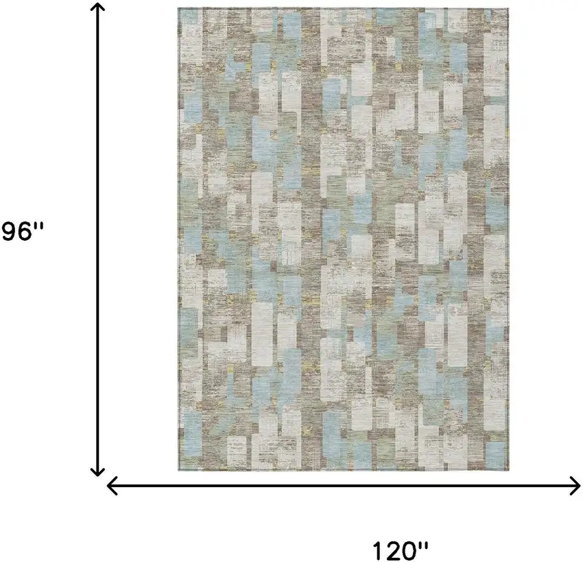 Ivory And Khaki Geometric Washable Indoor Outdoor Area Rug Photo 6