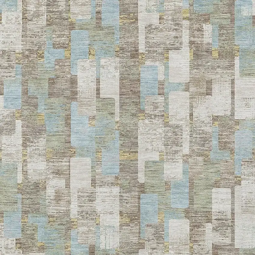 Ivory And Khaki Geometric Washable Indoor Outdoor Area Rug Photo 2