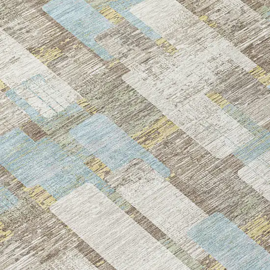 Ivory And Khaki Geometric Washable Indoor Outdoor Area Rug Photo 5