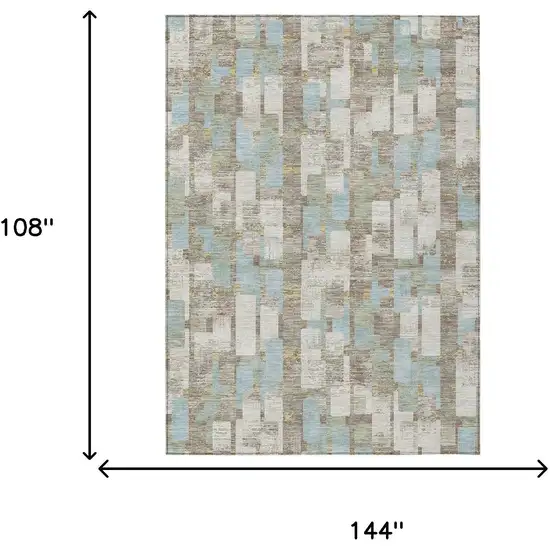 Ivory And Khaki Geometric Washable Indoor Outdoor Area Rug Photo 6